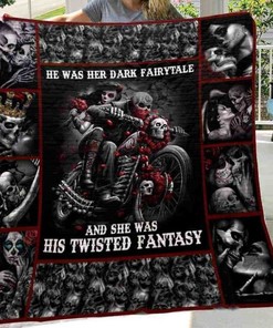 Skull Husband And Wife He Was Her Dark Fairytale Quilt Blanket Bedding Set Wedding Valentine's Day