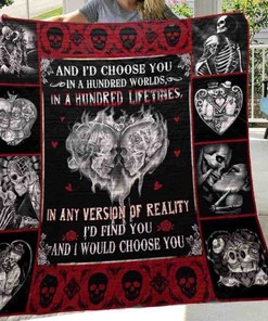 Skull Husband And Wife I Would Choose You Quilt Blanket Bedding Set Wedding Valentine's Day