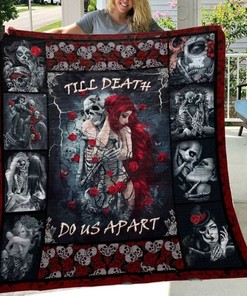 Skull Husband And Wife Till Death Do Us Apart Quilt Blanket Bedding Set Wedding Valentine's Day