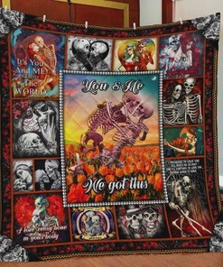 Skull It's You And Me Against The World Quilt Blanket Bedding Set Great Customized Blanket Gifts For Birthday Christmas Thanksgiving