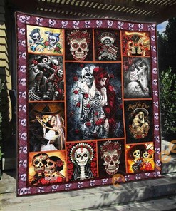 Skull Quilt Blanket Bedding Set With Pilliwcase Option Ver2