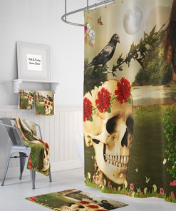 Skull Shower Curtain, Skull Bathroom Decor