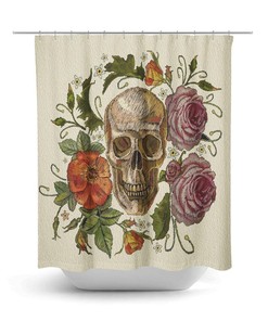 Skull Shower Curtain, Sugar Skulls, Day Of The Dead, Bath Mat, Towels, Poppies and Roses