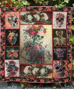 Skull Ver9 Themed Quilt Blanket and Bedding Set with 2 Pillowcases