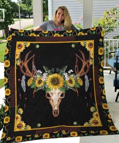 Skull Wearing Sunflower Wreath Sunflower Deer Lo Quilt Blanket Bedding Set