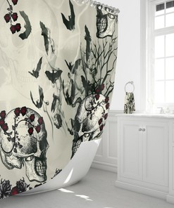 Skulls And Bats Shower Curtain Home Bathroom Decor