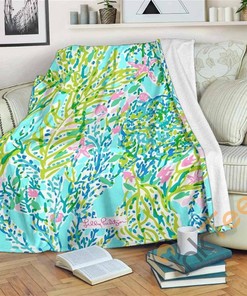 Skye Blue Lilly Pulitzer Sherpa Fleece Blanket Gifts for Family, for Couple