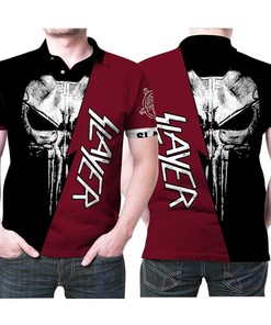 Slayer American Thrash Metal Band Punisher Skull Black And Red 3D All Over Print Polo Shirt