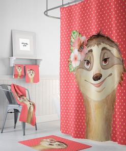 Sloth Shower Curtain, Optional Bathroom Set, Pink Coral