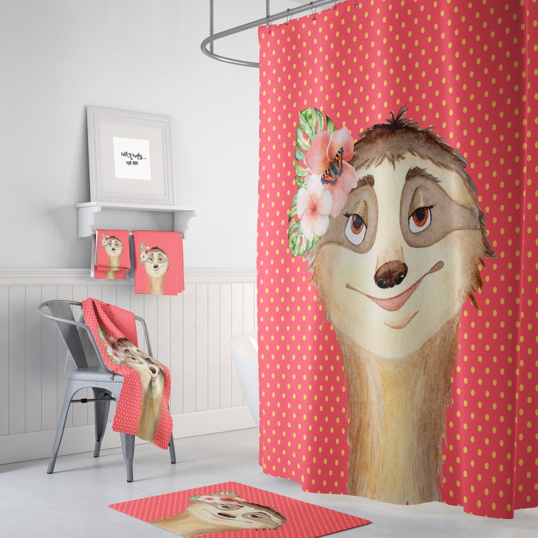 Sloth Shower Curtain, Optional Bathroom Set, Pink Coral