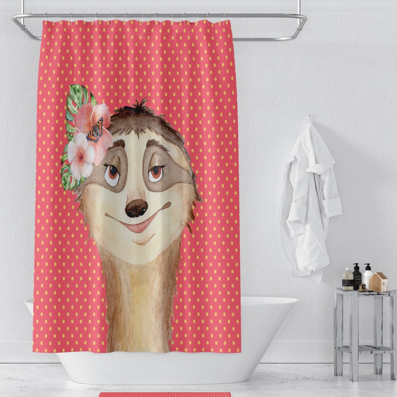 Sloth Shower Curtain, Optional Bathroom Set, Pink Coral - Image 2
