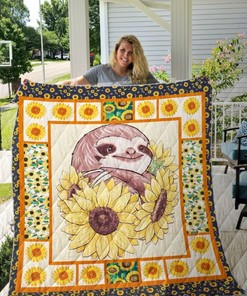 Sloth Sunflower Pattern Quilt Blanket Bedding Set Perfect Gifts For Sunflower Lover