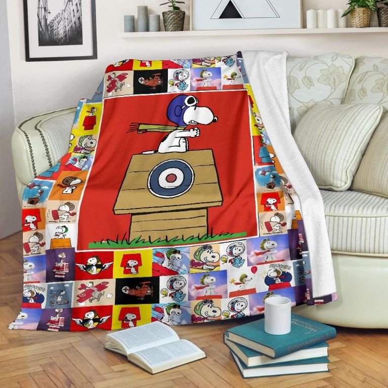 Snoopy And Woodstock Aviator Fleece Blanket, Quilt Blanket Bedding Set Gift75
