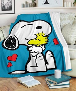 Snoopy And Woodstock Blue Sherpa Fleece Blanket Gifts for Family, for Couple
