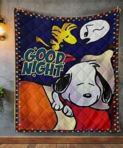 Snoopy And Woodstock Peanuts Quilt Blanket Bedding Set, Snoopy Quote Good Night Quilt Blanket Bedding Set