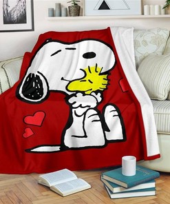 Snoopy And Woodstock Red Sherpa Fleece Blanket Gifts for Family, for Couple