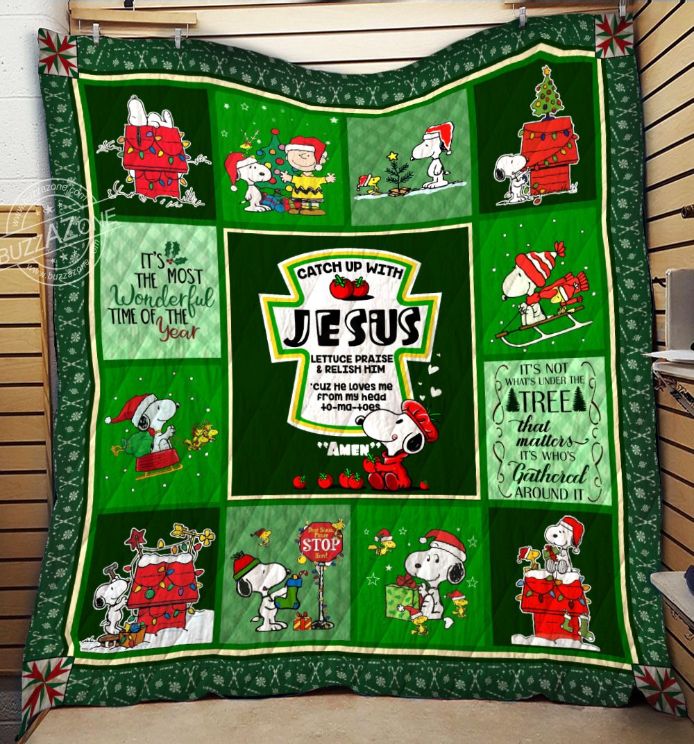 Snoopy Catch Up With Jesus Quilt Blanket Bedding Set