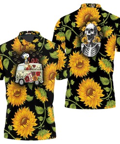 Snoopy Hippie Bus Sunflowers Hippieseamless Pattern 3D All Over Print Polo Shirt