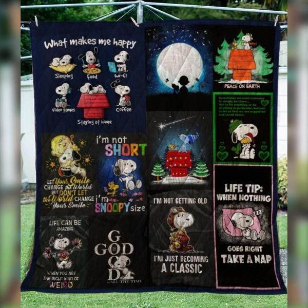 Snoopy Quotes Quilt Blanket Bedding Set for Home Décor