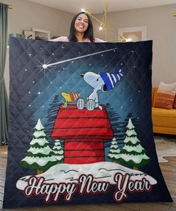 Snoopy The Peanuts Fan Gift, Snoopy And Woodstock Happy New Year Quilt Blanket Bedding Set