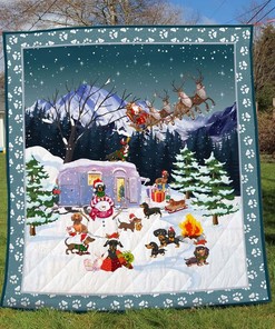 Snow Dachshund Dog Camping Quilt Blanket Bedding Set