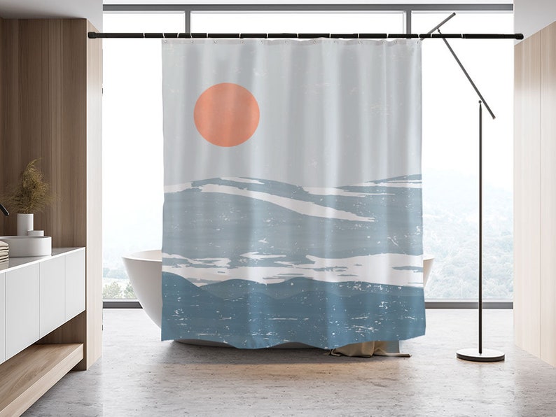Snow Mountain And Blue Sea Shower Curtain, Modern Art Waterproof And Washable Bath Curtains For Home Bathroom Decor - Image 2