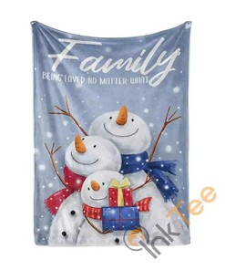 Snowman Family Being Loved Christmas Sherpa Fleece Blanket Gifts for Family, for Couple