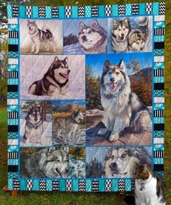 Snowy Alaskan Malamute Dog Quilt Blanket Bedding Set Great Customized Blanket Gifts For Birthday Christmas Thanksgiving