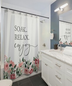 Soak Relax Enjoy Shower Curtain, Women's Bathroom Curtain, Housewarming Gift, Unique Shower Curtain, Cute Bath Decor