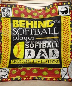 Softball Dad Behind Every Softball Player Quilt Blanket Bedding Set Perfect Gifts For Softball Lover