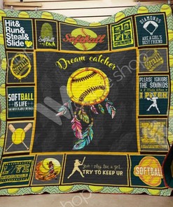 Softball Dreamcatcher Try To Keep Up Quilt Blanket Bedding Set Perfect Gifts For Softball Lover