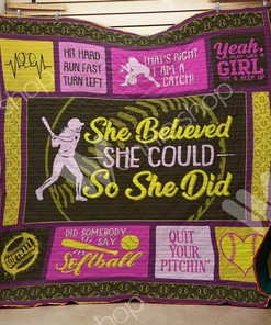 Softball Girl She Believed She Could So She Did Quilt Blanket Bedding Set Perfect Gifts For Softball Lover