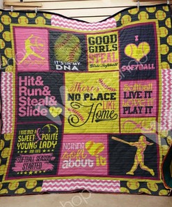 Softball Hit And Run And Steal And Smile Quilt Blanket Bedding Set Perfect Gifts For Softball Lover