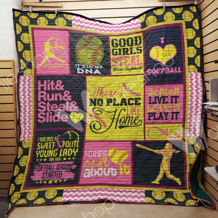 Softball Hit And Run And Steal And Smile Quilt Blanket Bedding Set Perfect Gifts For Softball Lover