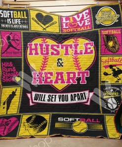 Softball Hustle And Heart Quilt Blanket Bedding Set Perfect Gifts For Softball Lover
