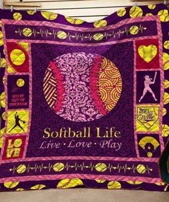Softball Life Live Love Play Quilt Blanket Bedding Set Perfect Gifts For Softball Lover