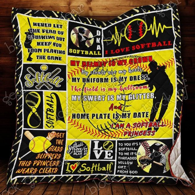 Softball My Helmet Is My Crown Quilt Blanket Great Customized Gifts For Birthday Christmas Thanksgiving Perfect Gifts For Softball Lover