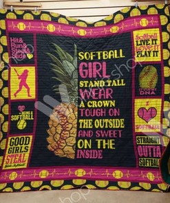 Softball Pineapple Stand Tall Wear A Crown Quilt Blanket Bedding Set Perfect Gifts For Softball Lover