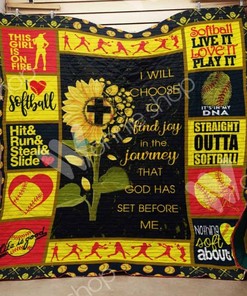 Softball Sunflower I Will Choose To Find Joy Quilt Blanket Bedding Set Perfect Gifts For Softball Lover