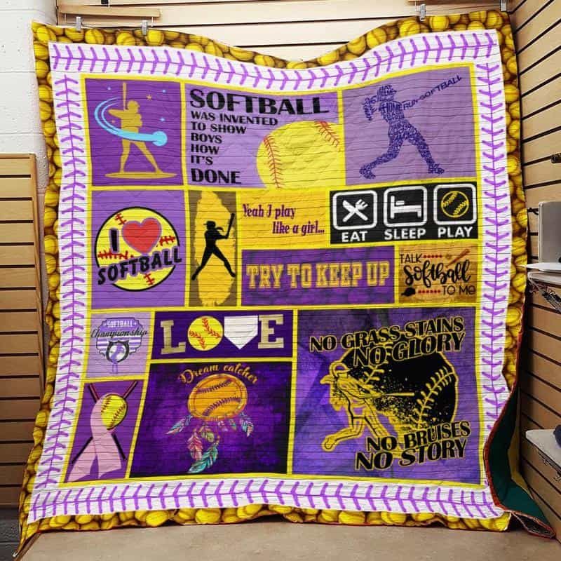 Softball Was Invented To Show Boys How It's Done Quilt Blanket Bedding Set Perfect Gifts For Softball Lover