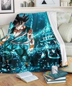 Songoku Blue Design Dragon Balls Fleece Sherpa Fleece Blanket Gifts for Family, for Couple