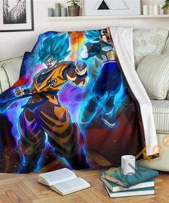 Songoku Super Saiyan Blue Sherpa Fleece Blanket Gifts for Family, for Couple