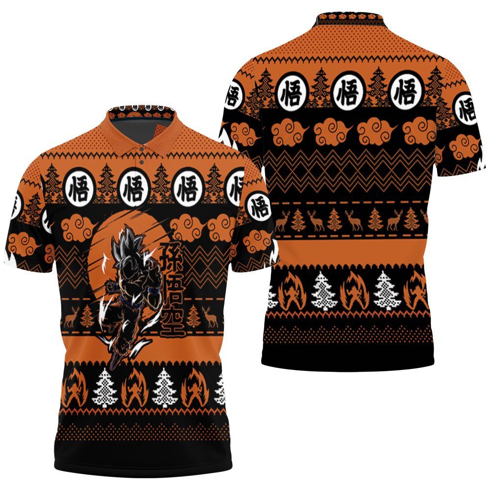 Songoku Super Saiyan Fighting Dragon Ball Christmas Knitting Pattern Polo Shirt All Over Print Shirt 3d T-shirt