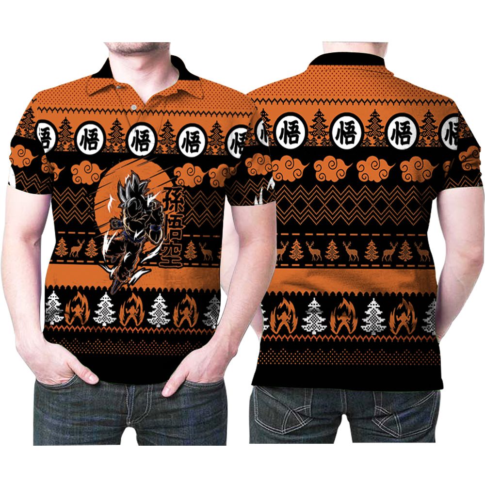 Songoku Super Saiyan Fighting Dragon Ball Ugly Christmas Pattern 3D All Over Print Polo Shirt