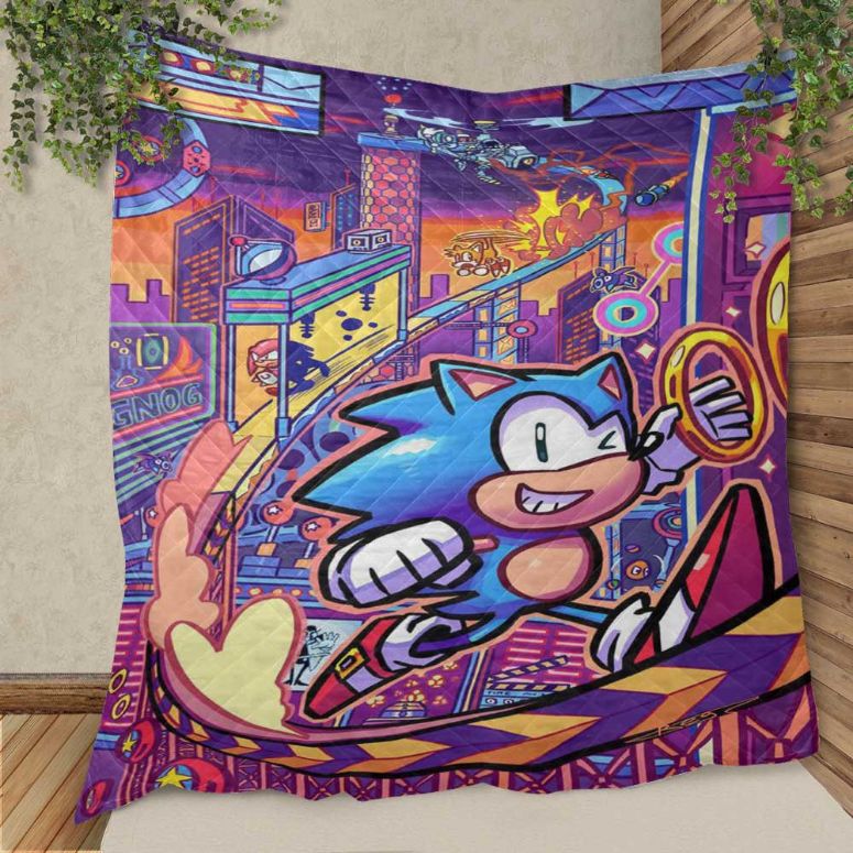 Sonic Mania Studio Zone Funny Movies Christmas Gifts Lover Quilt Blanket Bedding Set, sonic Quilt Blanket Bedding Set