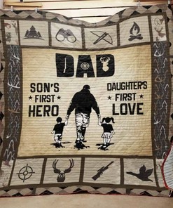 Son's First Hero Hunting Dad Perfect Gifts For Hunting Lover Quilt Blanket Bedding Set