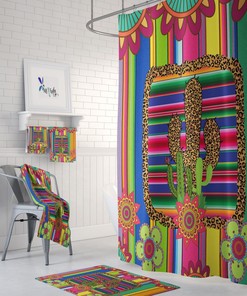 Southwest Serape Cactus Shower Curtain Optional Bath Mat and Towels,