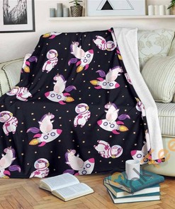 Space Astronaut Unicorn Pattern Sherpa Fleece Blanket Gifts for Family, for Couple