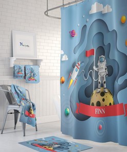 Space Theme Bathroom Decor, Shower Curtain, Bath Towels, Bath Options
