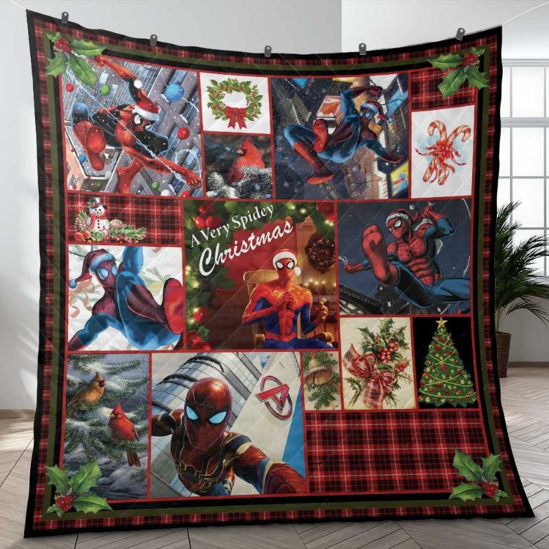 Spiderman Christmas Quilt Blanket Bedding Set, Spiderman Christmas Gift